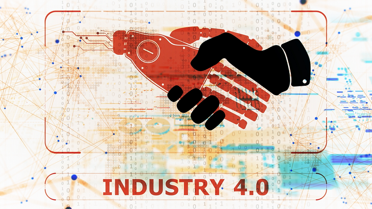 An illustration of a robot hand shaking a human hand
